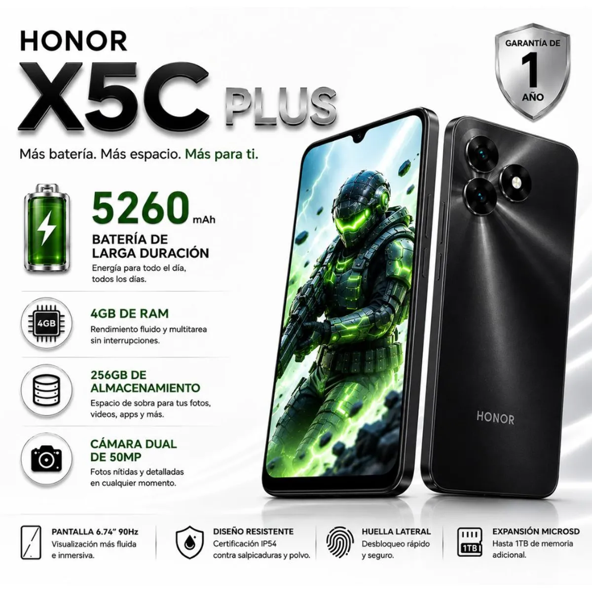 Celular Honor X5C Plus 4G, 256GB, 4GB RAM